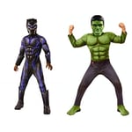 Rubie's Official Avengers Black Panther Battle Suit, Deluxe Child Costume & Official Avengers Endgame Hulk, Deluxe Child Costume - Small, Age 3-4, Height 117 cm