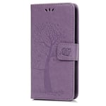 Reevermap Samsung Galaxy A21S Case Flip Shockproof Wallet Phone Case PU Leather Owl Tree Embossed Magnet Cover for Samsung Galaxy A21S with Kickstand Card Holder, Light Purple
