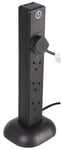 PRO ELEC - 8 Way Surge Protected Tower Extension Lead, 1m, Black