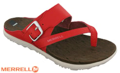 Merrell Around Town Thong Buckle Print Womens Leather Walking Sandals Red Uk 3-7