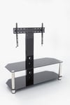 Mahara TV Stand with Bracket, Silver Chrome Frame and Black Glass Shelves, for LED, LCD TVs 32" 37" 40" 42" 45" 47" 50" 55" 60" 65", VESA Compatible to 600mm x 400mm