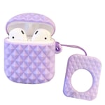 Lilac Diamond Soft Rubber Silicone Apple Air pods Case Cover Skin Protector with Clip Hook Keyring for 1st 2nd Generation pod. Shock Proof Protective Replacement for Wireless Charging Headphones