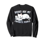 Books Are My Favorite People Cat with Coffee Mug Book Lovers Sweatshirt