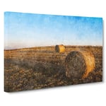 Hay Bales On A Field Canvas Print for Living Room Bedroom Home Office Décor, Wall Art Picture Ready to Hang, 30 x 20 Inch (76 x 50 cm)