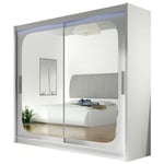 Armoire Atlanta 108, Blanc, 215x180x58cm, Portes d'armoire: Glissement, led - Blanc