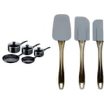 Tefal Induction Non-Stick Cookware Set, 5 Pcs - Black (G155S544) & Amazon Basics 3 Piece Spatula, Silicone, Small, Grey