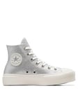 Converse Chuck Taylor All Star Sparkle Party Lift Trainers - Silver, Silver, Size 6, Women