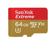 Carte Mémoire MicroSDXC SanDisk Extreme 64Go Adaptateur SD / jusqu'à 90Mo/s, Classe 10, V30 FFP