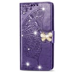 A12 / M12 Phone Case Samsung, Cute Glitter Bling Shockproof Folio Flip Leather Wallet Cover Butterfly with Card Slot Stand Silicone Bumper Case for Samsung Galaxy A12 / M12 Case Girls, Purple