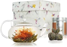 The Exotic Teapot - Flowering Tea Gift Set, Lotus Glass Teapot 400ml, 5 Bloom of