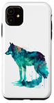 iPhone 11 Wolf Turquoise Blue Watercolor Case