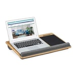 Relaxdays Laptop Tray, Bamboo, Wrist Support, Mobile, 2 Holders, Protect, Cushion, HxWxD 7 x 55 x 36, Mini Desk, Natural, 7 x 55 x 36 cm