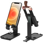 MoKo Foldable Tablet Stand, Adjustable Portable Holder Cradle for Phones Tablet Up to 13", Desktop Phone Holder Stand with Charging Port, Fit iPhone 11 Pro Max, iPad Air 4, Galaxy S20, Black