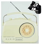 Steepletone Baby Brighton-BT. COMPACT Retro Radio + BLUETOOTH, SPEAKER. Rotary FM Radio, Shabby Chic Nostalgic, 1950s Style, Mains Electric, Battery, Phone Link (Mains Adapter Included) (Cream Beige)