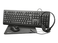 Trust Primo 4-In-1 Home Office Set - Paket Med Tangentbord, Mus, Headset Och Musdyna - Usb