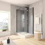 Schulte - Cabine de douche intégrale 120 x 80 cm, cabine de douche complète hydromassante, porte coulissante, jets de massage, couleur noire-gris,