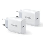 UGREEN Chargeur USB C 20W Lot de 2 Power Delivery 3.0 Compatible avec iPhone 15 Plus Pro Max 14 13 Pro SE 2022 12 Pro 11 XR X 8 Plus iPad Pro Mini Air, Câble Non Inclus (Blanc)