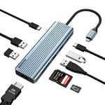 Hub USB C Dual Monitor, 9 en 1 USB C Hub Adaptateur avec HDMI 4K, 3 USB 3.0, USB 2.0, USB C, 100 W PD, Lecteur de Carte SD/TF Compatible avec MacBook Pro/Air, Surface Pro/Go
