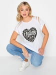 Yours Curve Distressed J'adore Animal Heart Tee, White, Size 38-40, Women