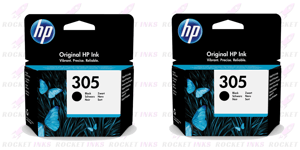 2x Original HP 305 Black Ink Cartridges For ENVY 6430e Printer 3YM61AE