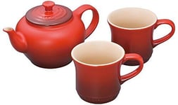 Le Creuset Teapot and Mug SS 2 Pieces Cherry Red 910296-00-06 Microwaveable NEW
