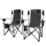 Set med 2 hopfällbara campingstolar med armstöd, dryckeshållare, nackstöd, kylväska, fällbar utomhusstol, lastkapacitet upp till