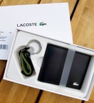 Genuine LACOSTE Black LEATHER WALLET & KEYRING / MOBILE STAND & BOX NH3288FG L6