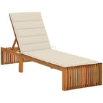 Helloshop26 - Transat chaise longue bain de soleil lit de jardin terrasse meuble d'extérieur avec coussin bois d'acacia solide