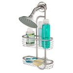 iDesign Hanging Shower Caddy, Small Stainless Steel Shower Organiser for Shampoo, Shower Gel, Conditioner and More, Compact Bathroom Storage with Two Trays, Silver