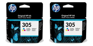 2x HP Original 305 Colour Ink Cartridges For ENVY 6420e Inkjet Printer, 3YM60AE