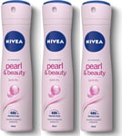 3x 150ml Nivea Pearl and Beauty 48h Anti-Perspirant Deodorant Spray, Quick Dry