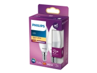 Philips - LED-glödlampa - form: B35 - glaserad finish - E14 - 2.8 W (motsvarande 25 W) - klass F - varmt vitt ljus - 2700 K (paket om 2)