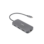 DELTACO – USB-C-telakka, 3x USB-A, SD/microSD, RJ45, HDMI, hopea (USBC-HDMI26)