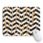 Gaming Mouse Pad Striped Gold Brush Strokes and Black White Stripes Chevrons Nonslip Rubber Backing Mousepad for Notebooks Computers Mouse Mats