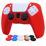Pink PS5 Controller Skins RALAN,Silicone Controller Cover Skin Protector Compatible For PS5 Controller (Thumb Grip x 10 ,Red+ Blue+Green+White+Colorful /2) (Red)