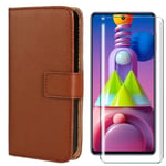 HYMY PU leather Bookstyle Flip Phone Case Cover Shell for OPPO Find X2 Lite + Tempered Film Screen Protector Protection Film - TPU Silicone PU Protection Cover Skin Shell Screen Film-Brown