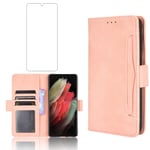 Asuwish Compatible with Samsung Galaxy S21 Ultra/ S21ultra 5G Wallet Case Tempered Glass Screen Protector and Leather Flip Card Holder Stand Cell Phone Cases for Gaxaly 21S S 21 21ultra G5 RoseGold
