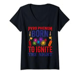Womens Firework Tech Pyro Phenom Born to ignite the night Pyro-tech V-Neck T-Shirt