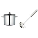 MasterClass Stock Pot With Lid 11L, Induction-Safe, Stainless Steel, Silver & KitchenCraft Soup Ladle, Professional Stainless Steel Sauce Ladle, 33 cm (13"), Silver