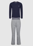 Emporio Armani Pyjama Set Navy Mens Size L Large Cotton Logo Long Sleeve BNWT