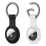 SURPHY 2 Pcs Silicone Case Compatible with AirTag Case, Liquid Silicone with Keychain Hook Location Tracker Holder for AirTag, Black & White