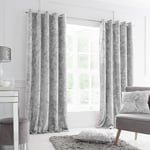 Catherine Lansfield Crushed Velvet 90x90 Inch Lined Eyelet Curtains Two Panels Silver Grey