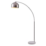 Teamson Home Arquer 173cm Arc Floor Lamp for Living Rooms, Home Offices, Dining Rooms, Bedrooms with Faux White Marble Base and Nickel Bell Shade