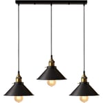 3 Lampor Hängande Ljus Industriell Kandelaber Taklampor Design Edison Metall Kandelaber Upphängning med 50cm Bar Stöd,Ø 22cm,Svart