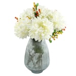 Artificial Flower Arrangement 50cm Grey Glass Vase with  Artificial Chrysanthemums