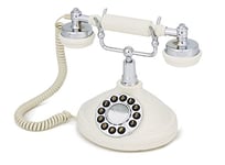 GPO Opal Retro Phone - Nostalgic Vintage Push-Button Analogue Landline Telephone with Curly Cord - Cream & Chrome