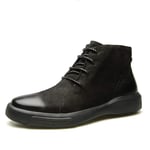Chukka Boots Men Ankle Boots for Casual High Top Shoes Lace Up Round Toe Genuine Leather Short Tube Anti-Slip Burnished Style Flat Non-Slip (Plush Lined Option) (Color : Black, Size : 39 EU)