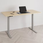 Höj och sänkbart skrivbord, 2 motorer, digital, grått stativ, björk bordsskiva 180x80 cm