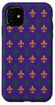 Coque pour iPhone 11 Fleur de lis de la Nouvelle-Orléans aux couleurs violettes de Mardi Gras