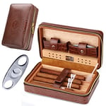 Time C club 4 Finger Portable Travel Crocodile Skin-Style Burgundy Leather Cigar Case, Cigar Cutter and Humidifier